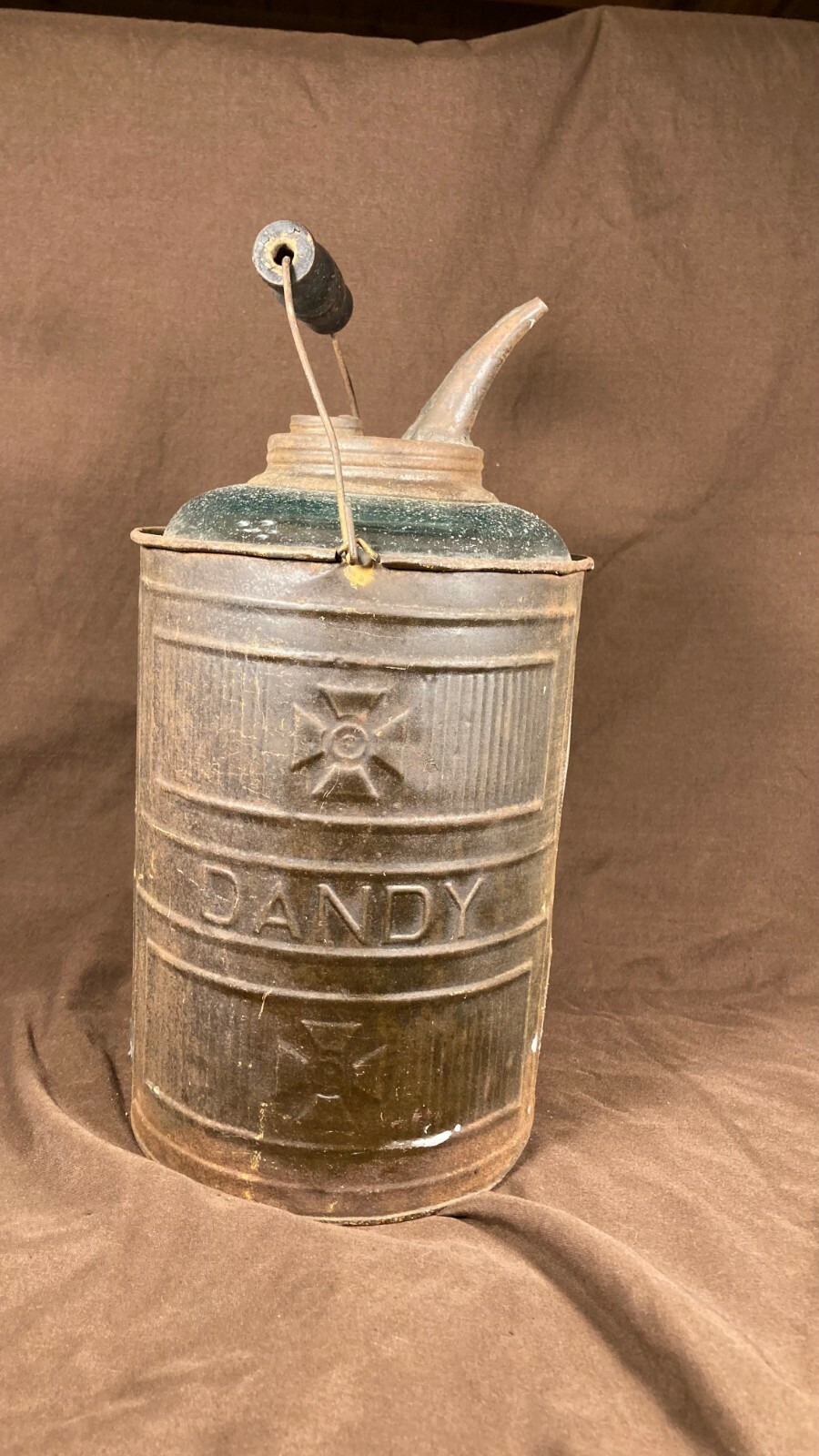 Rare Antique Dandy Glass / Tin Oil Can Kerosene Can Bottle 