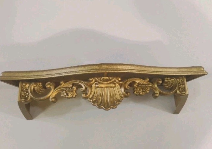 Vintage Homco 1970s Gold Wall Pocket Shelf Hollywood Regency Faux Wood 16