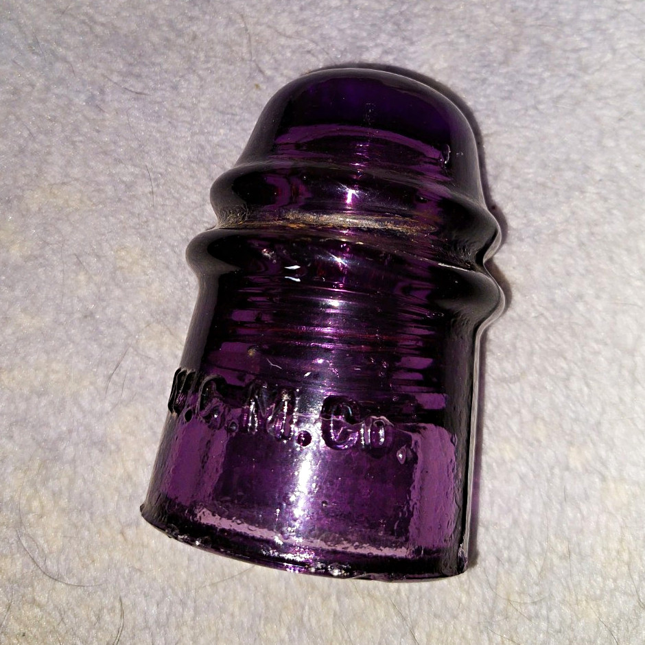 Purple Glass Collectible Insulator - Embossed Lettering Glass Insulator