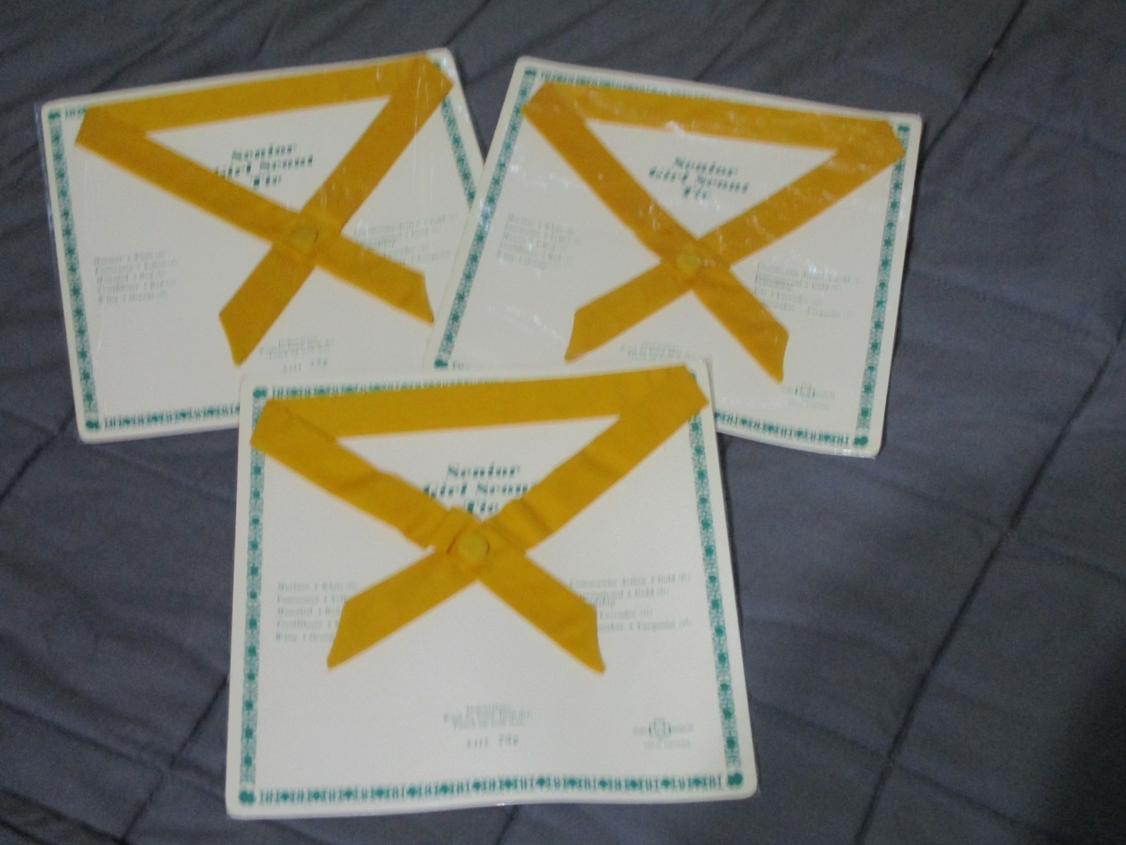 3 Vintage Senior Girl Scout Ties Yellow- (1960\'s) New Old Stock