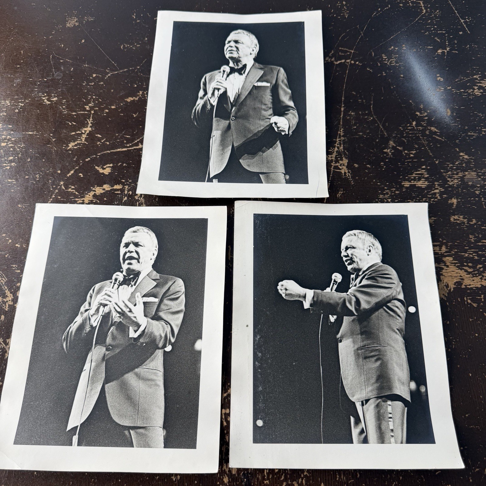 Lot of 3 Original Vintage Frank Sinatra Concert Photos – Tuxedo 8x10 B&W Bow Tie