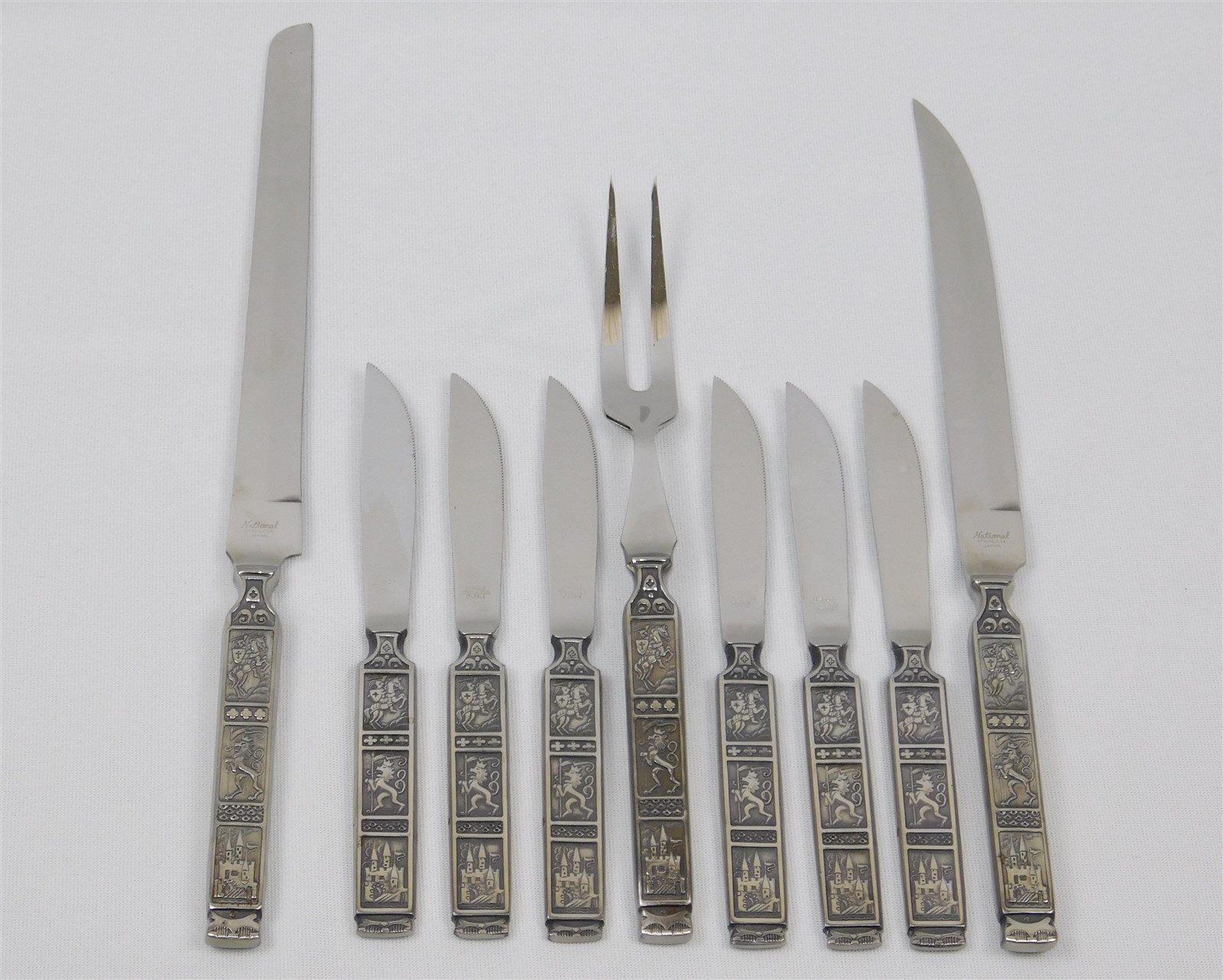 9 Pc Vintage Nasco Crusader National Stainless Knives & Carving Set