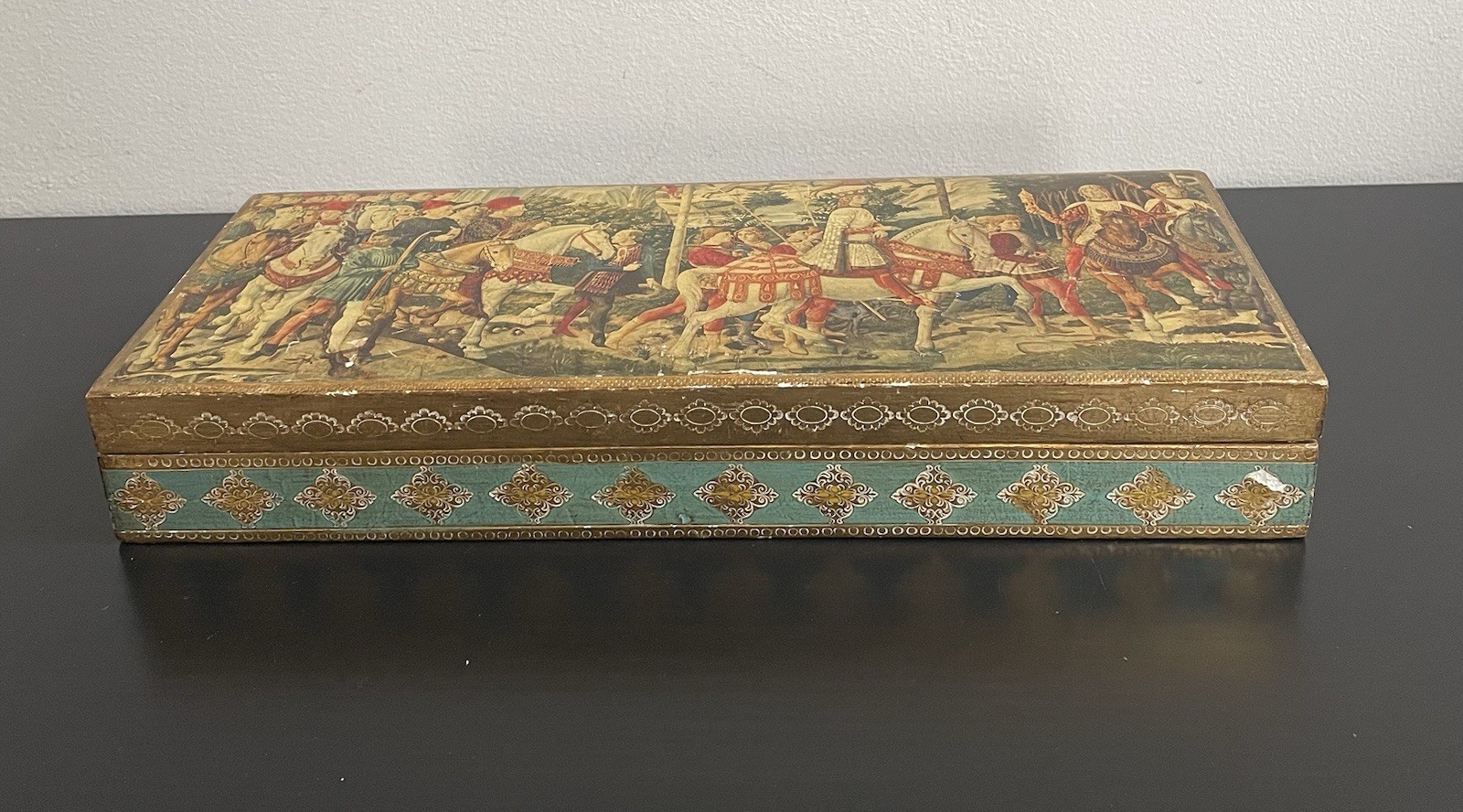 VTG Florentine Renaissance Scene Box, Gold Gilt Wooden Hand Made Florence Italy VTG Florentine Renaissance Scene Box, Gold Gilt Wooden Hand Made Florence Italy