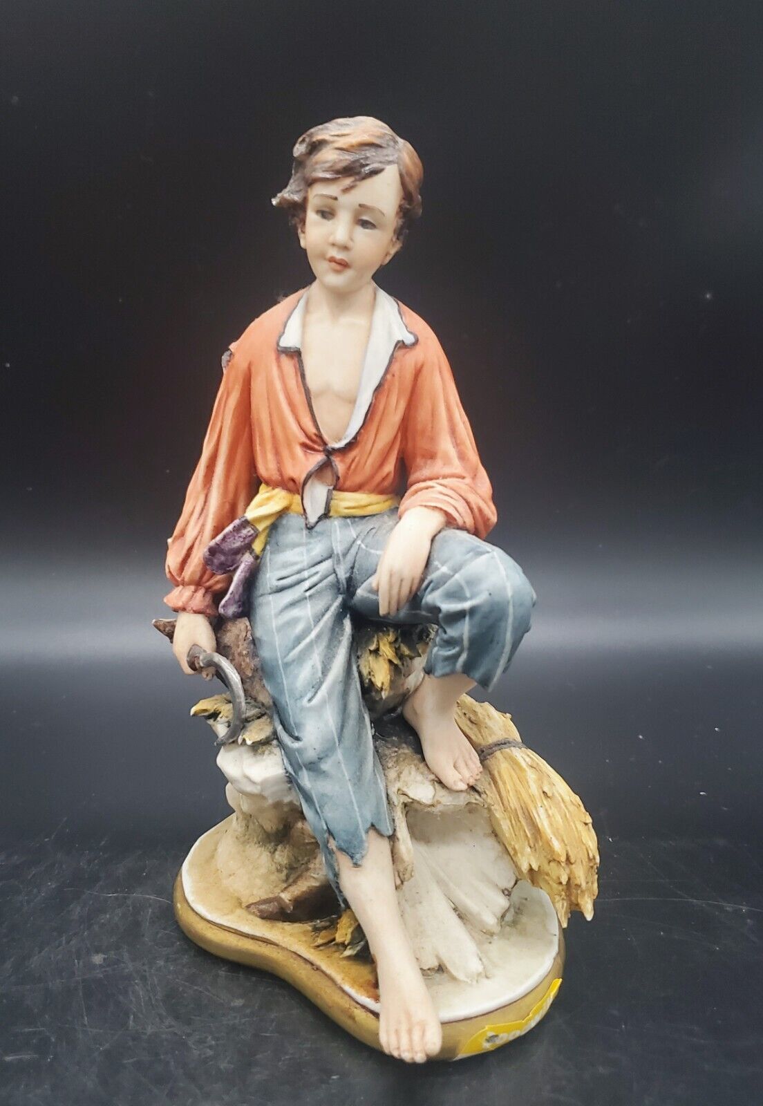 Vintage Capodmonte Porcelain Pirate Sitting On Rock 8\