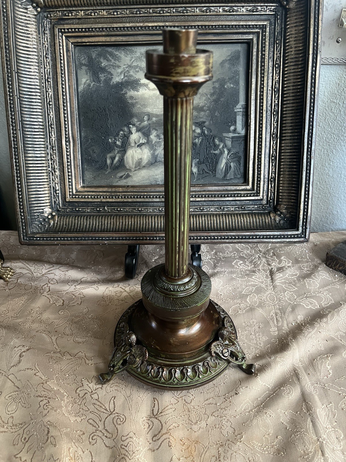 Antique 19th Century French Italian Renaissance candle holder with three faces