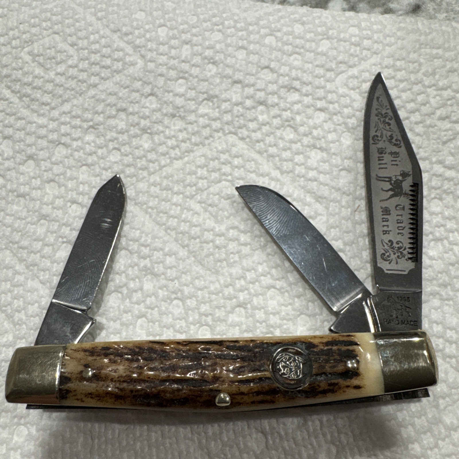 1996 BULLDOG BRAND 3 Blade STAG STOCKMAN KNIFE 1996 BULLDOG BRAND 3 Blade STAG STOCKMAN KNIFE