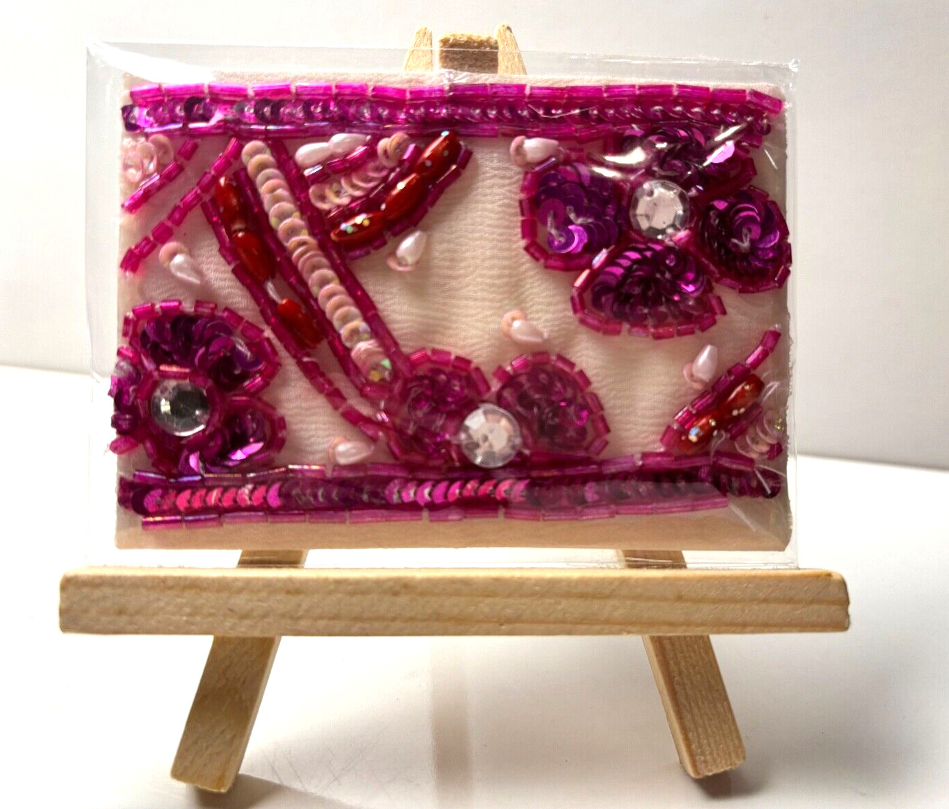 PINKY ACEO Original Art Trading Card Ornate Textile Embroidery India 2.5\