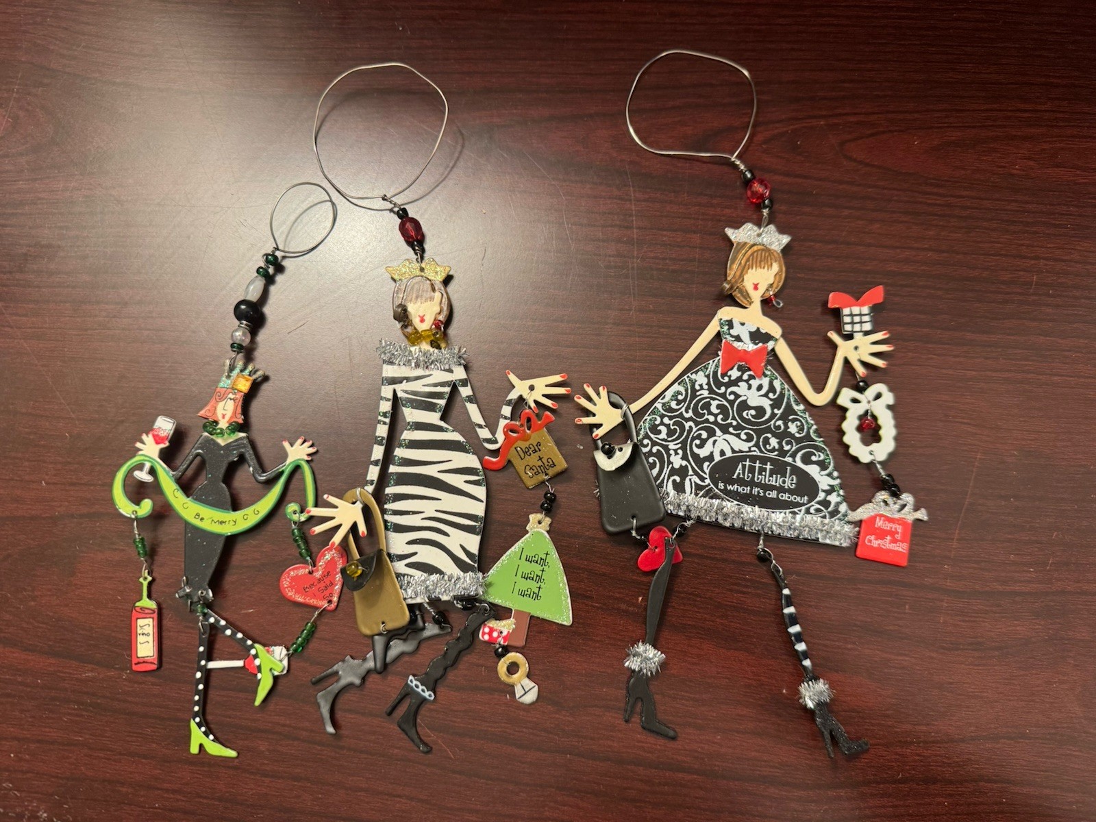 SUNSET VISTA DESIGNS METAL GIRL CHRISTMAS ORNAMENT Lot of 3