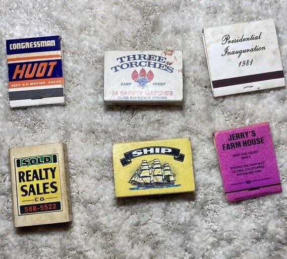 Lot Of 6 Vintage Matches, Three Torches, Ship, Huot, 1981 Presidential IGN Etc.
