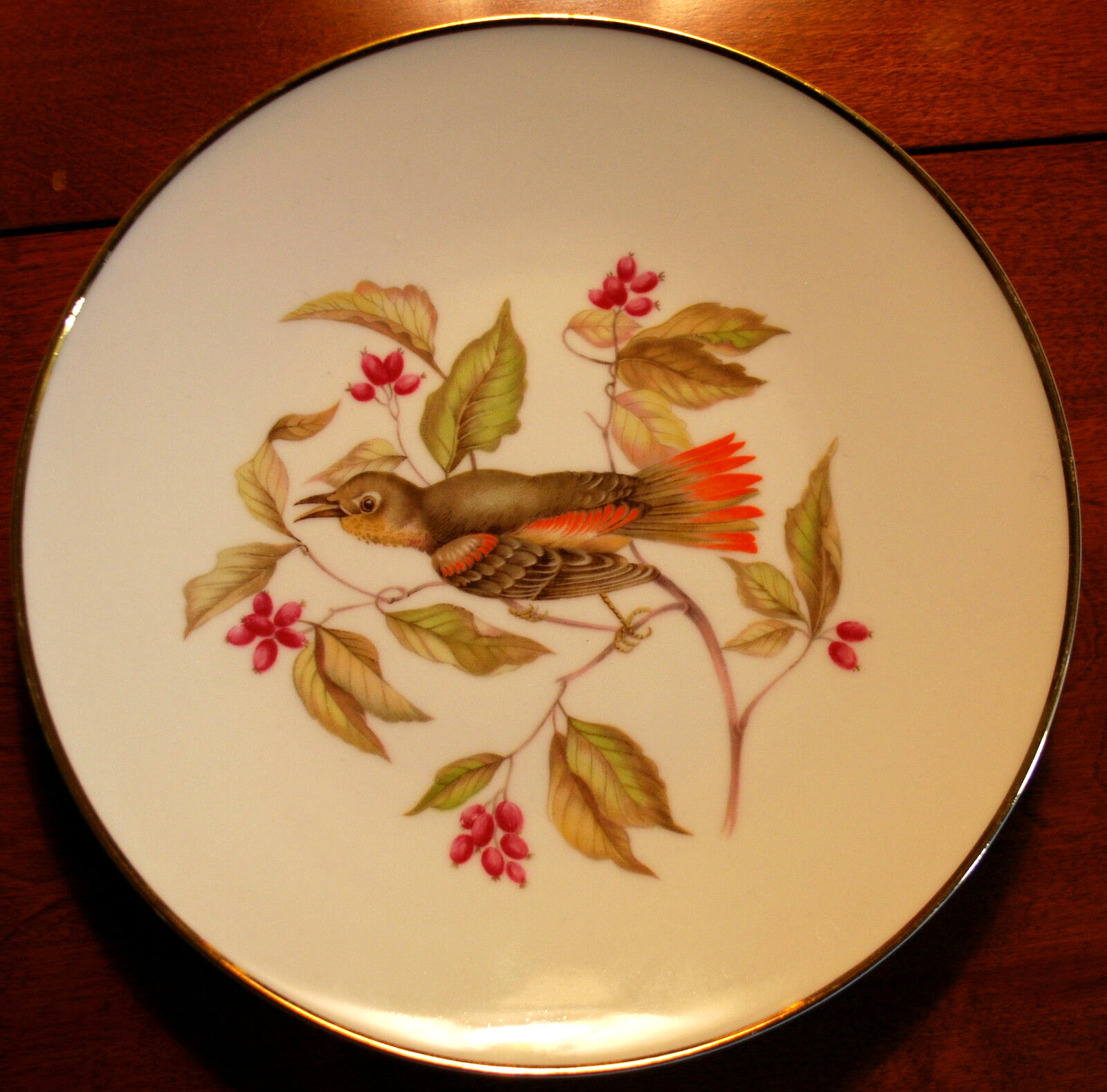 Vintage DEBRA Germany Bavarian Porcelain Plate Bird/Foliage #1 Gold Trim LOVELY