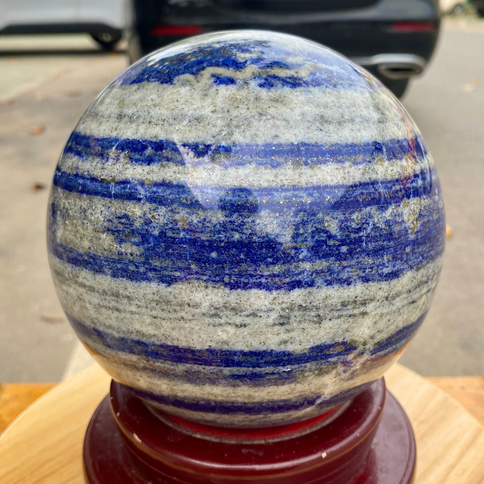 10.44LB Large Natural Lapis lazuli jasper Quartz Sphere Crystal Ball Reiki Heal