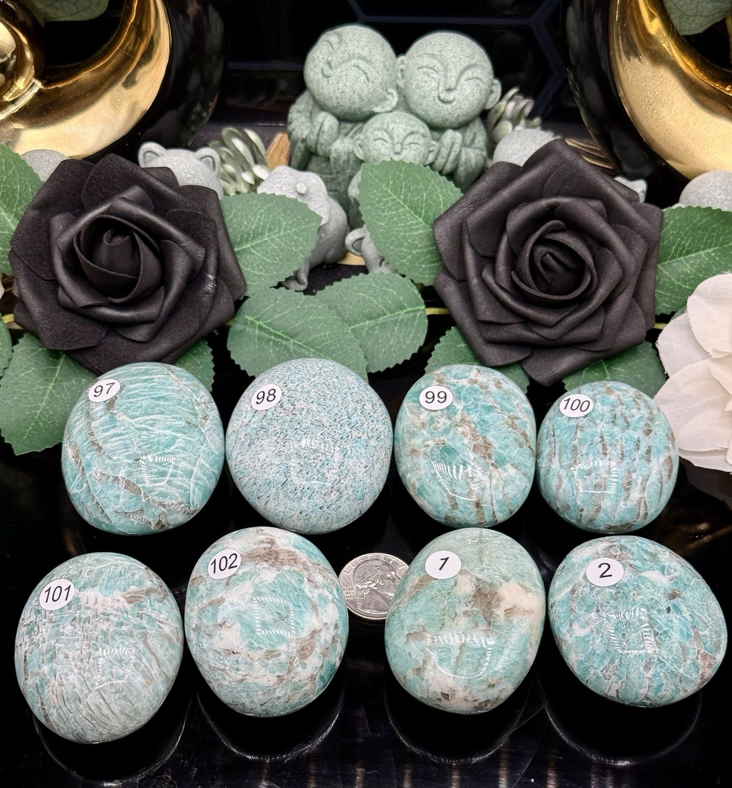 Natural Amazonite w/ Smokey Quartz Palm Stones 