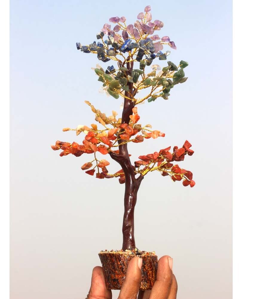 7 Chakra Amethyst+Citrine+Carnelian Golden Branches Bonsai Tree Decor 10.5