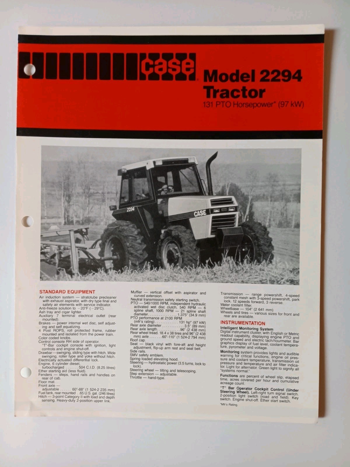 Vintage Case Tractor Model 2294 Brochure Specifications Farming Advertising 