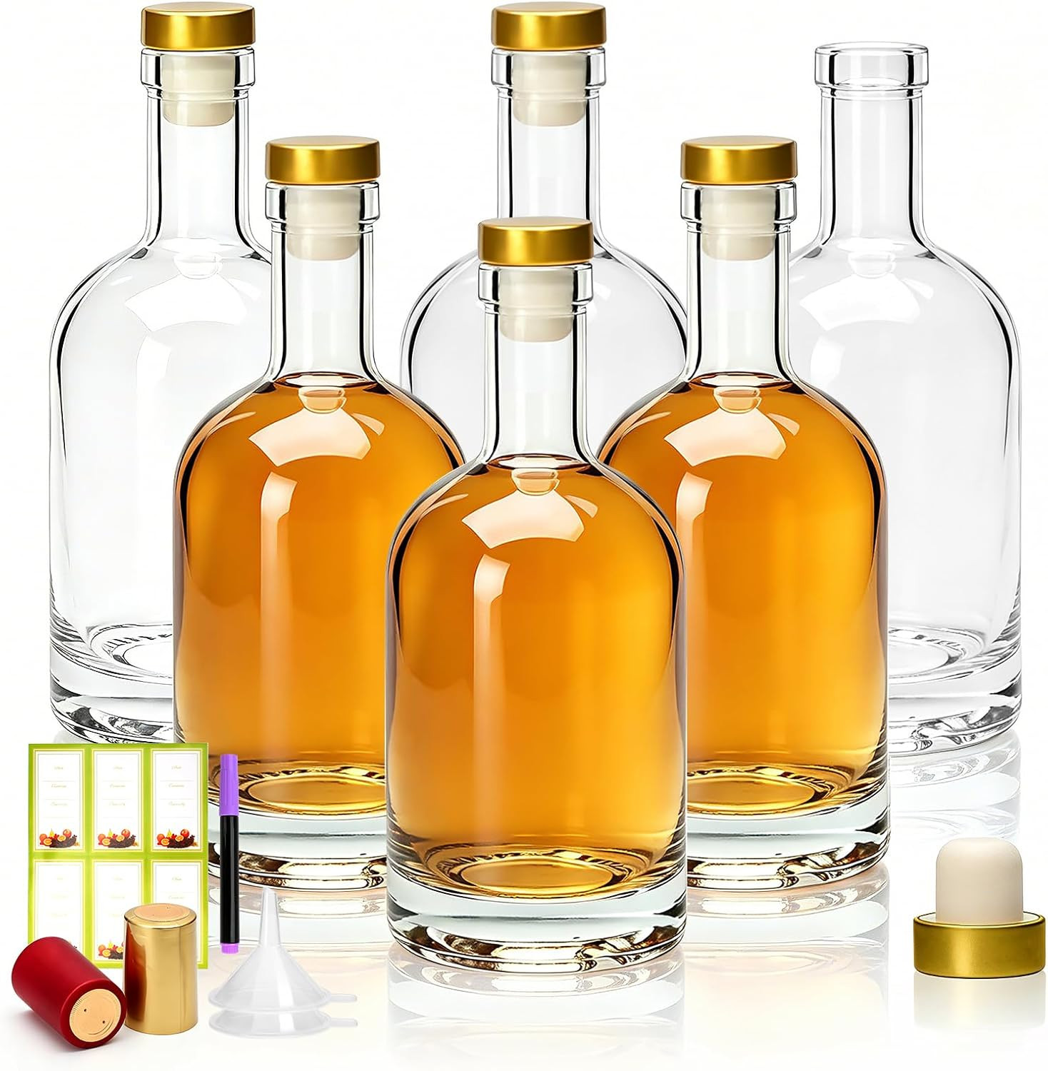12 Oz Clear Liquor Bottles,Set of 6 Glass Bottles,Whiskey Bottle