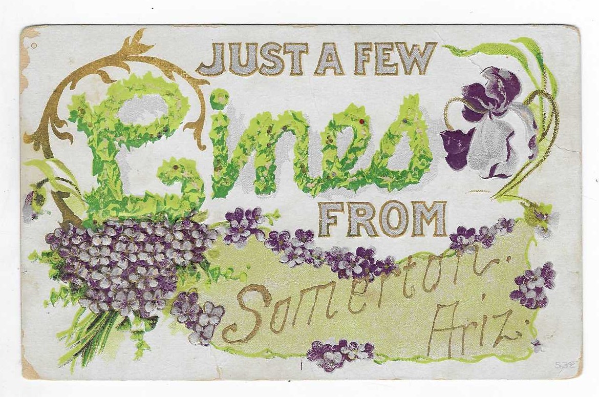 Vtg Postcard Just A Few Lines From Somerton Ariz Embossed Floral Greetings