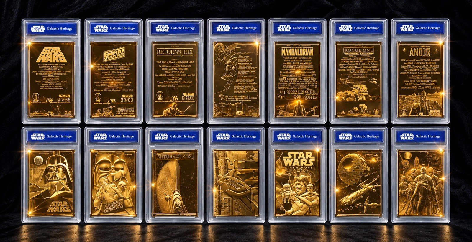1996 STAR WARS 23KT GOLD COMPLETE 7 CARD SET WCG 10 GEM MINT GRADED