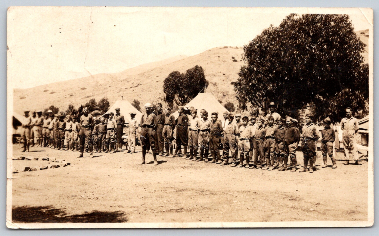 Young Boys Camping Row Call Boy Scouts Junior Troops RPPC Real Photo Postcard