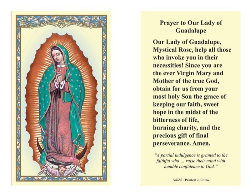 Laminated Prayer to Our Lady of Guadalupe Holy Prayer Card Catholic