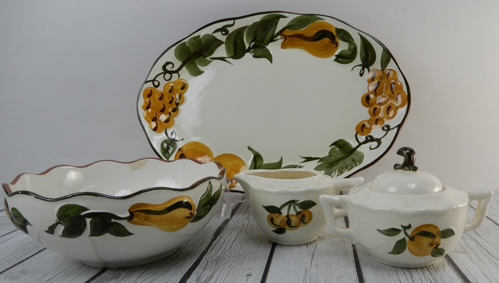 Platter, Bowl,Sugar & Creamer of Hand Painted STANGL \
