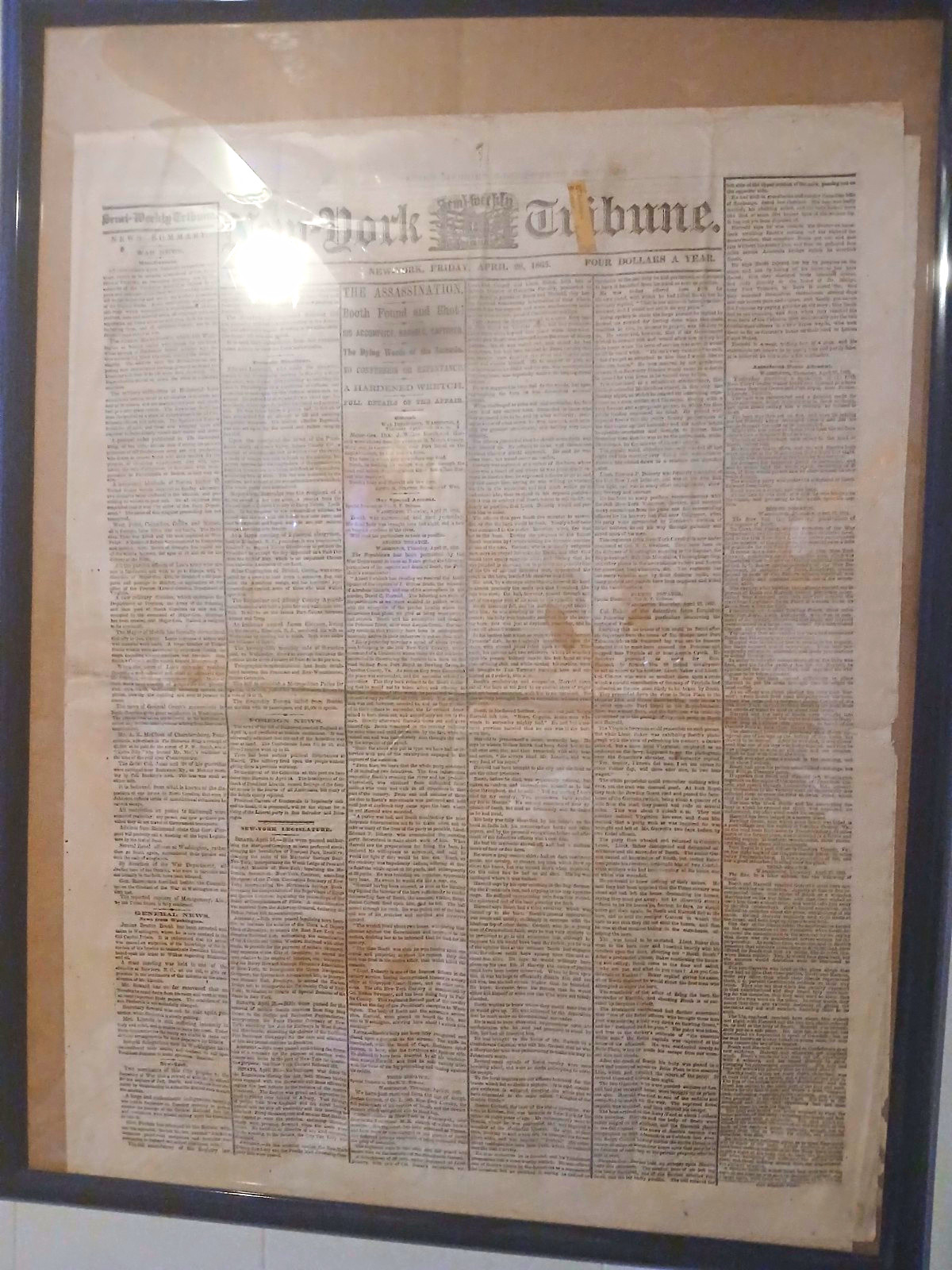New-York Tribune April 1865 Booth Found and Shot Newspaper Original Civil War New-York Tribune April 1865 Booth Found and Shot Newspaper Original Civil War