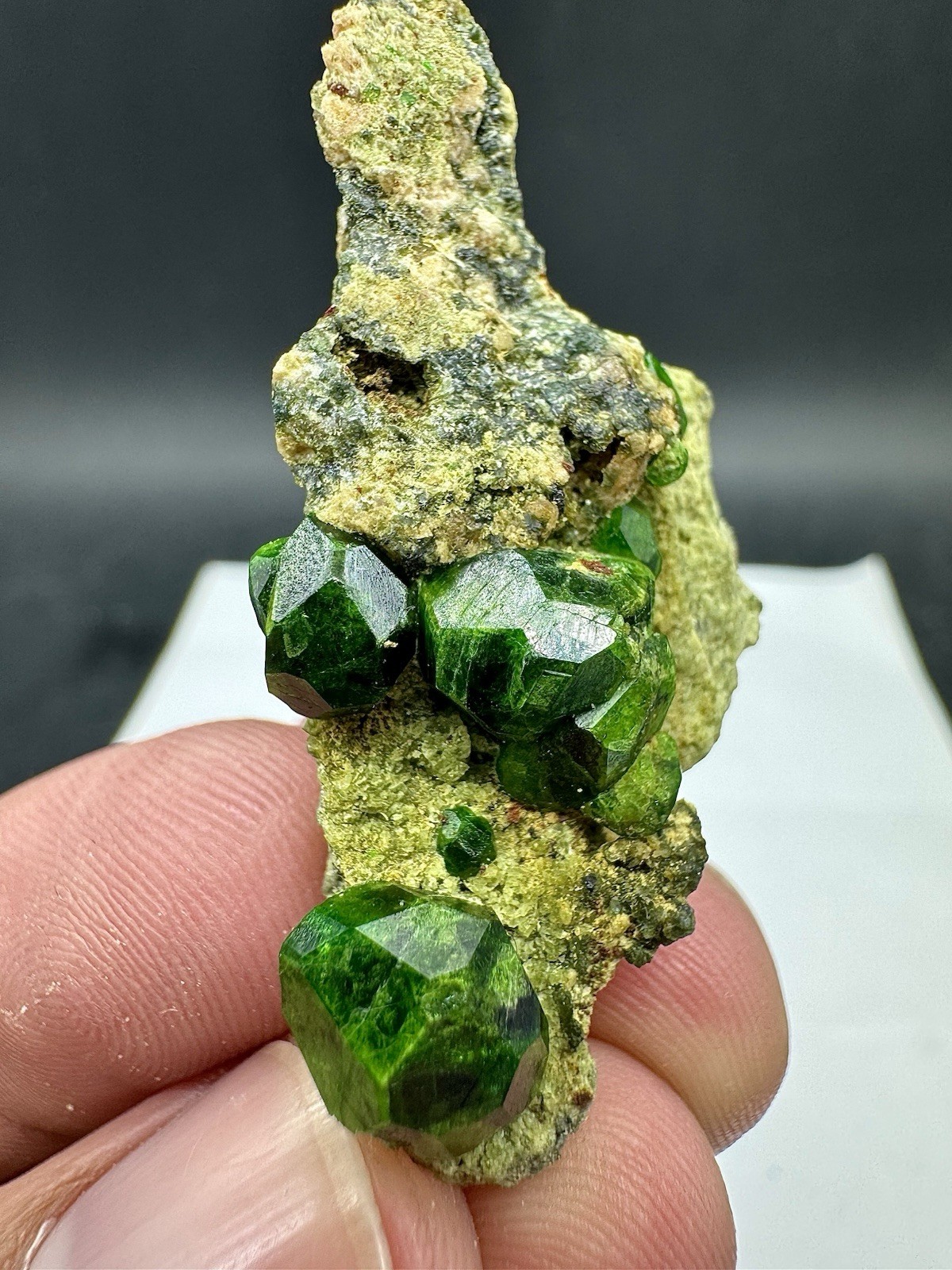 55 Cts Beautiful Demantoid Green Garnet Crystal Cluster On Matrix Specimen