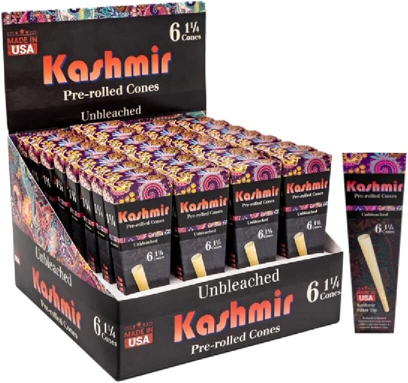 Kashmir Pre Rolled Cones 1-1/4 Size | 6 Count Pack of 32 | Rolling Paper Cones