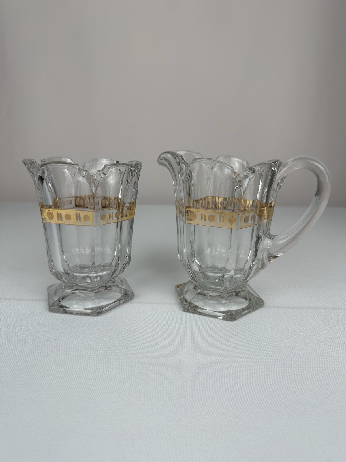 Rare Antique EAPG With Gold Band Creamer And Sugar Glass Bowl Set 