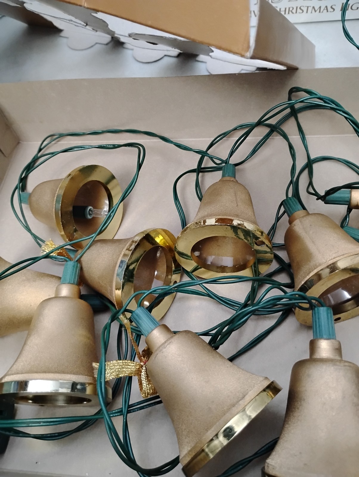 VTG Silvestri GOLD BELLS Christmas Tree String 10 Lights 2 SETS *READ 20 Plastic