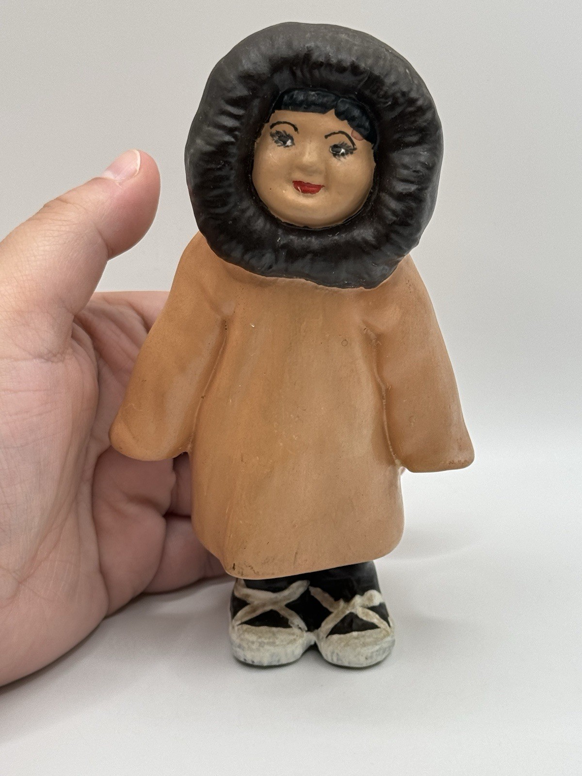 Vintage 1937 Eskimo Young Girl Plaster Figure Hand Painted Figurine Decor ***
