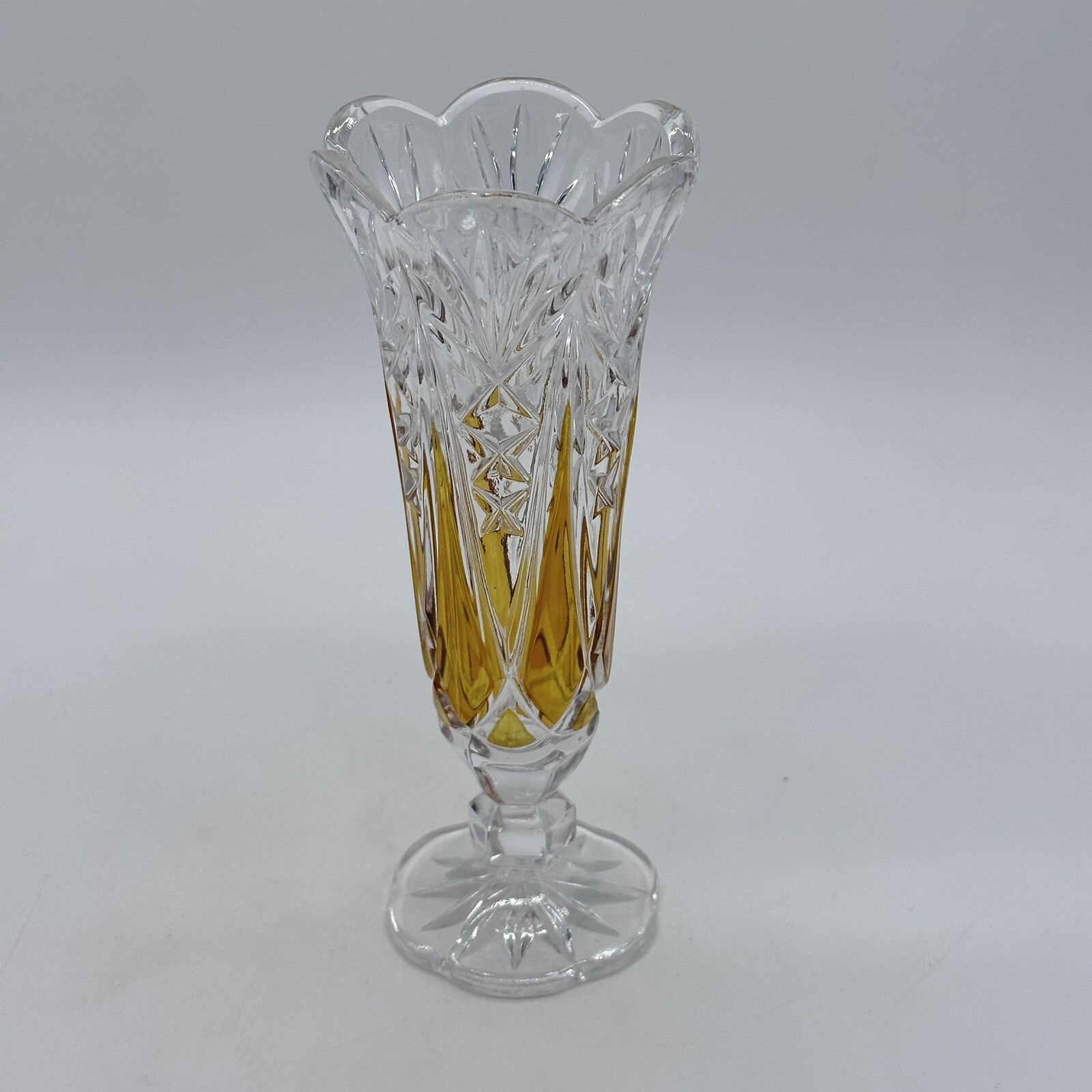 Elegant Pressed Clear Glass Scalloped Edge 8” Orange Pedestal Vase