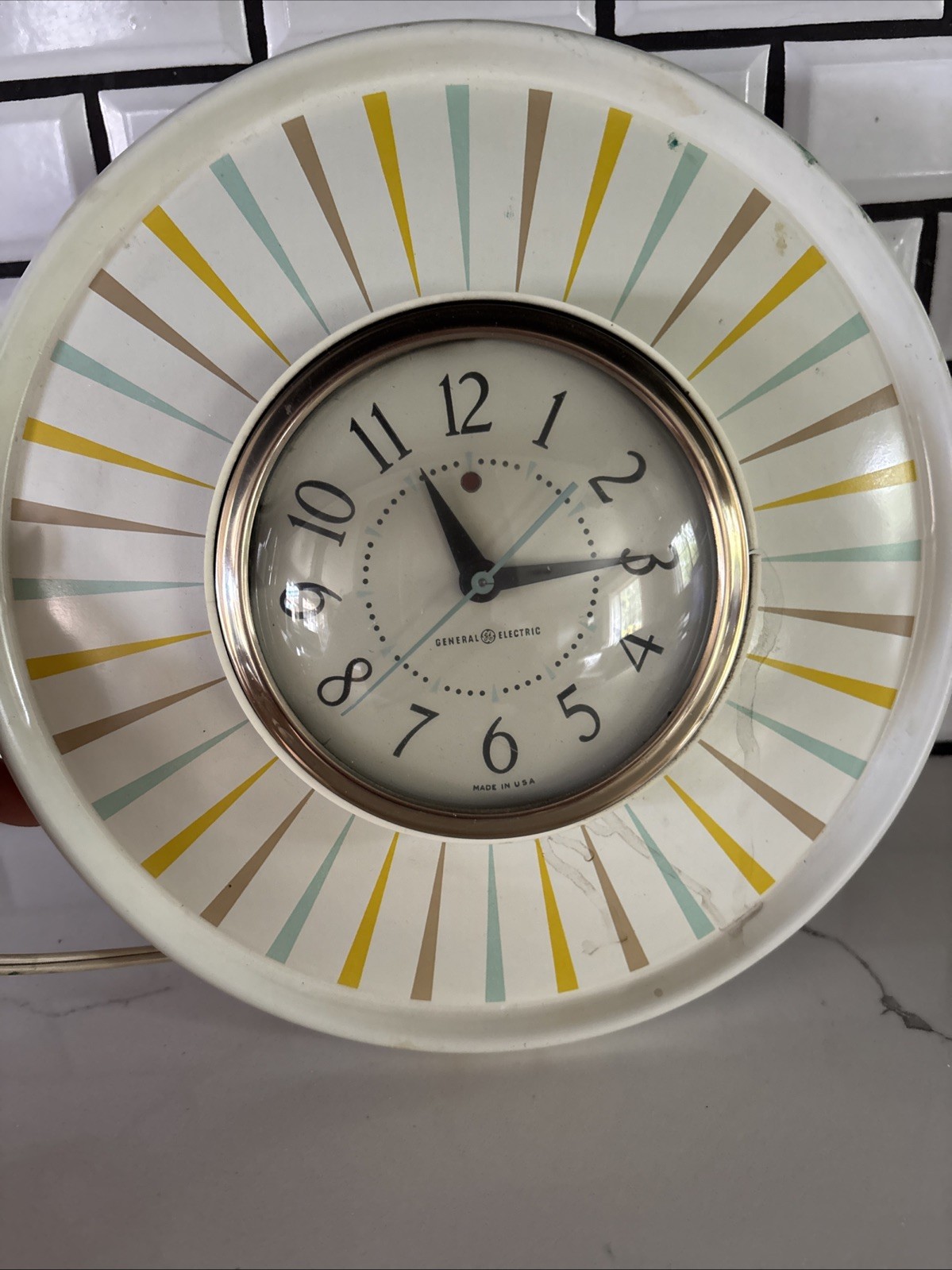 Vtg GE Wall Clock Model 2122 Festive Mid-Century Modern Starburst Retro WORKS