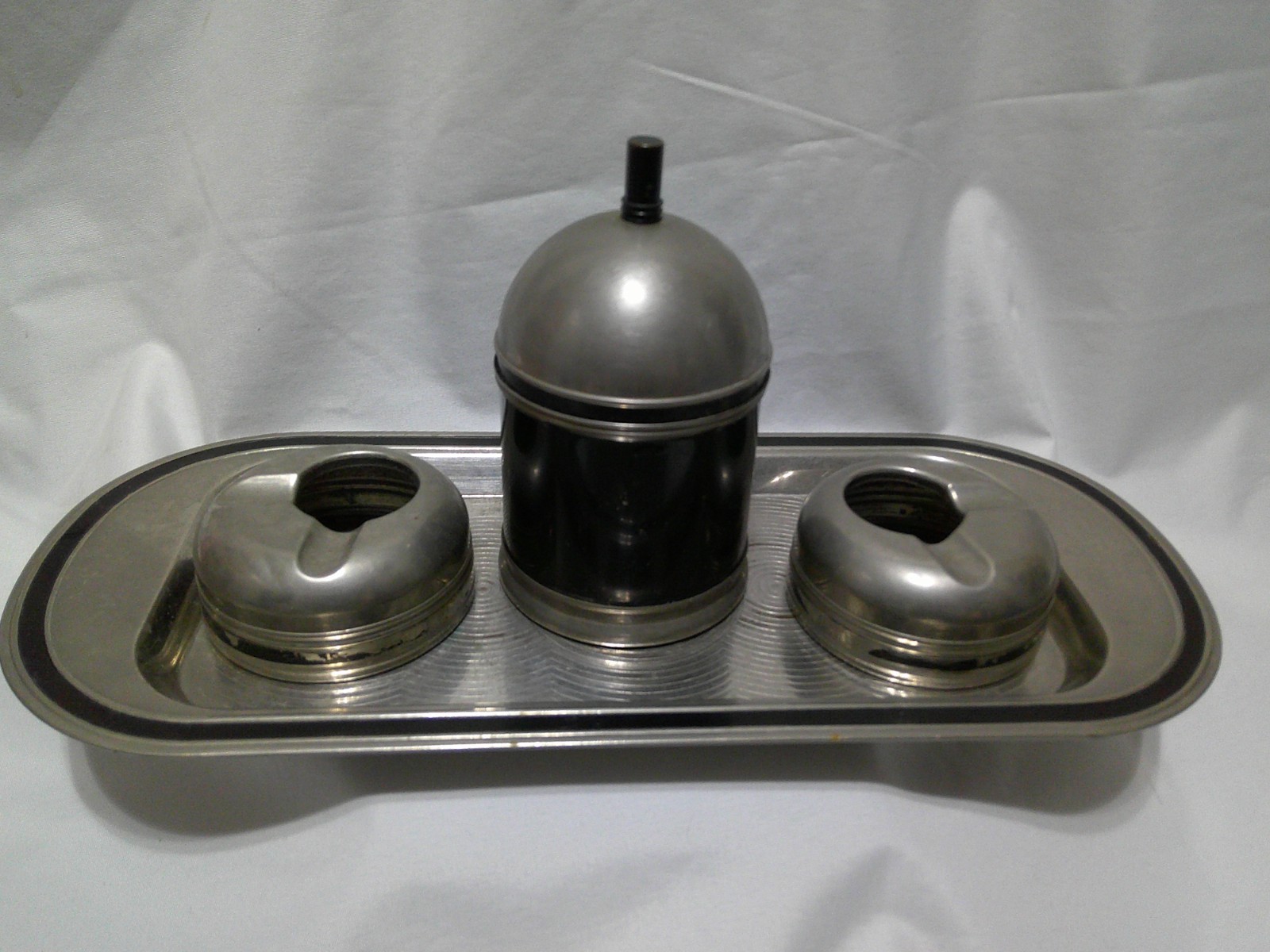 Vtg 30\'s CHASE Art Deco Smoking Set Cigarette Tray Holder & 2 Ashtrays Complete Vtg 30\'s CHASE Art Deco Smoking Set Cigarette Tray Holder & 2 Ashtrays Complete