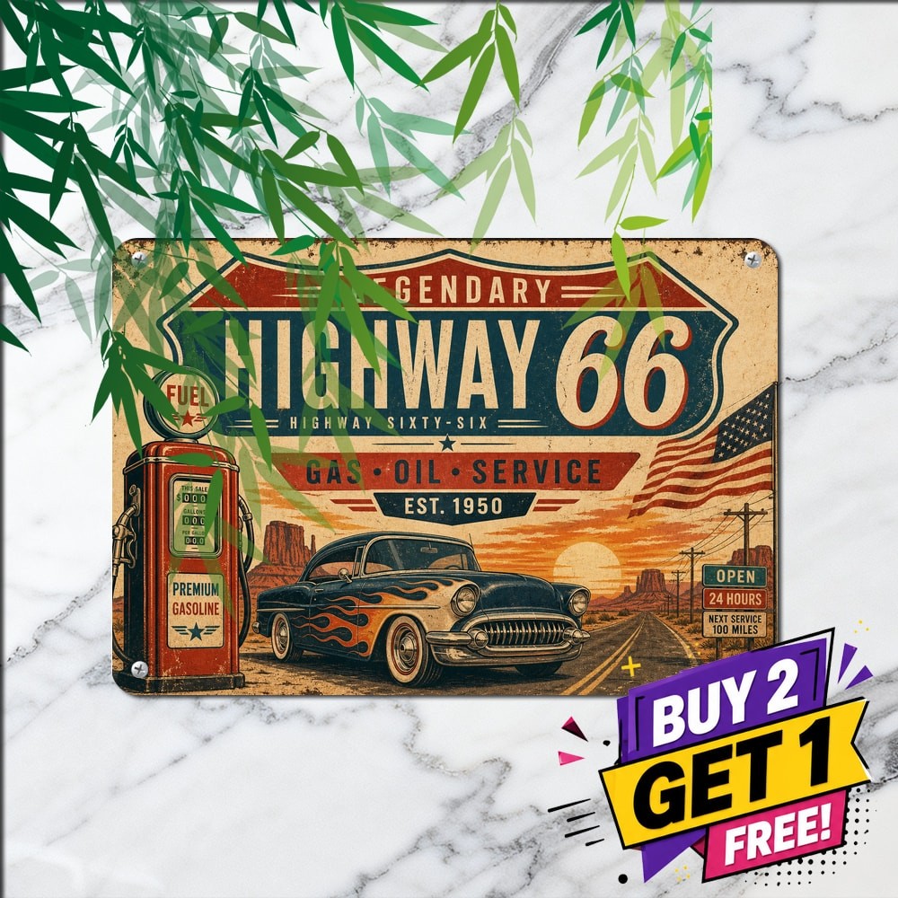 Vintage Route Gas Station Metal Sign Retro Highway Garage Tin Wall Plaque