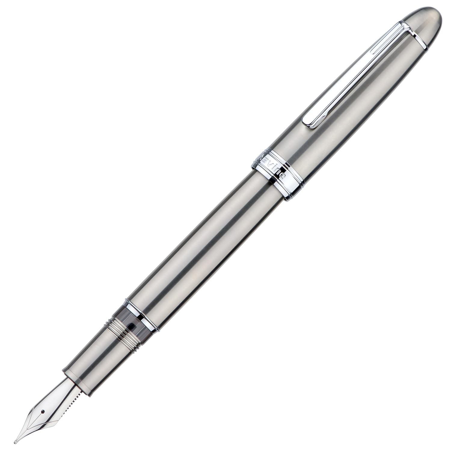 Asvine J16 Solid Titanium Fountain Pen Medium Jowo Piston Filling, Ink Window