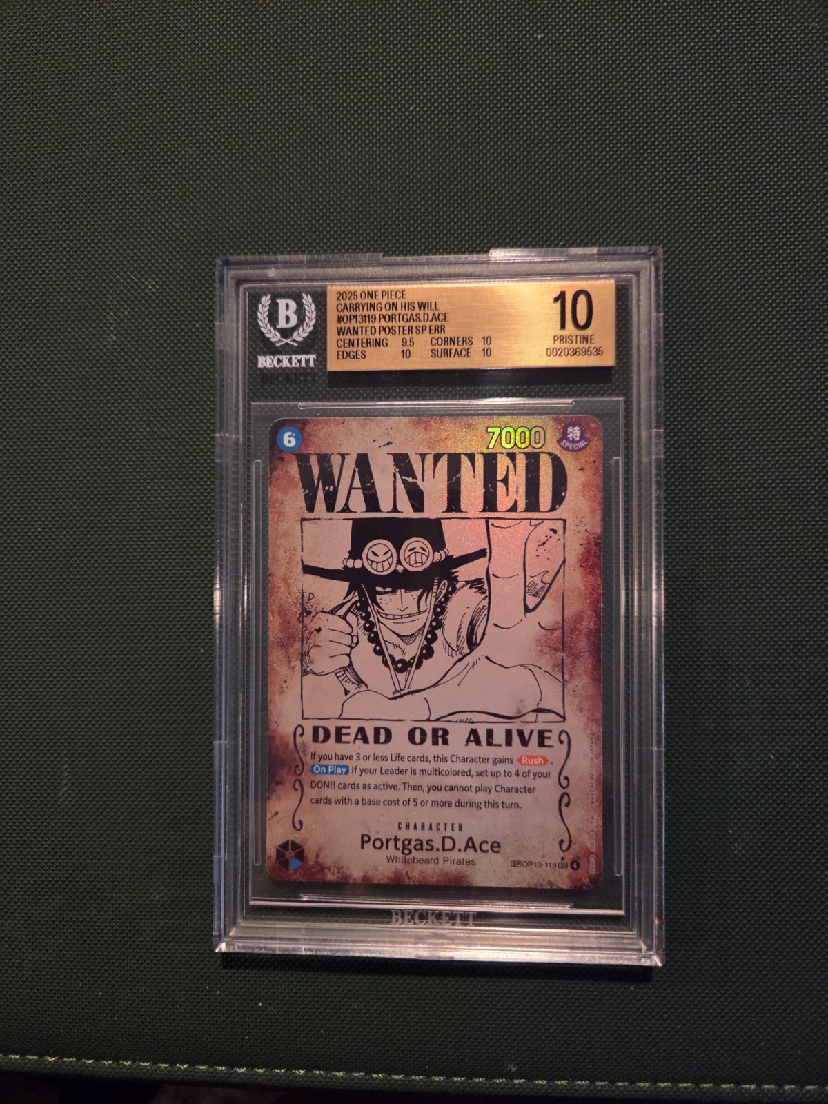Portgas.D.Ace (SP) OP13-19 *ERROR* Wanted Poster ENGLISH BECKETT BGS 10 PRISTINE