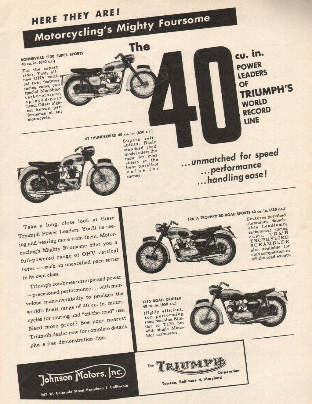 1959 Triumph Mighty Foursome - Vintage Motorcycle Ad