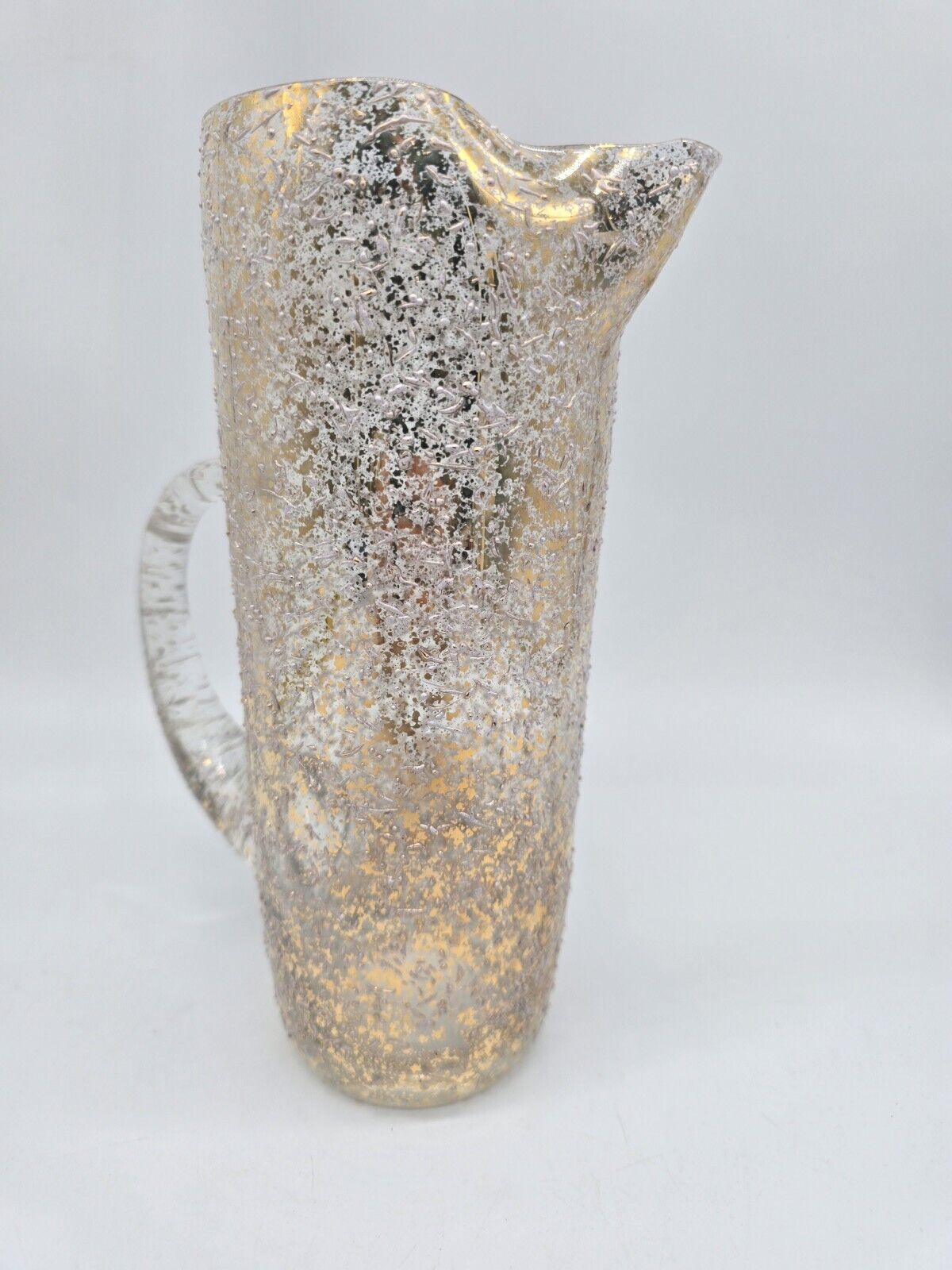 Vintage 1950\'s Mid Century Gold & White Speckled Glass Cocktail Pitcher 9\