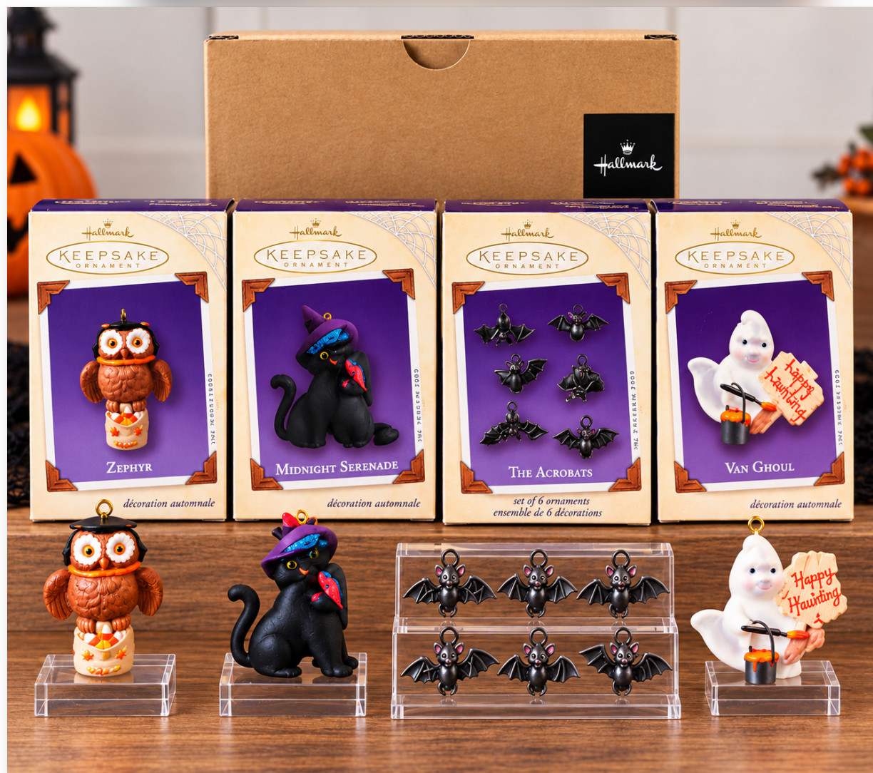2003 Hallmark Keepsake Halloween Ornaments Lot Zephyr Van Ghoul Acrobats Bats