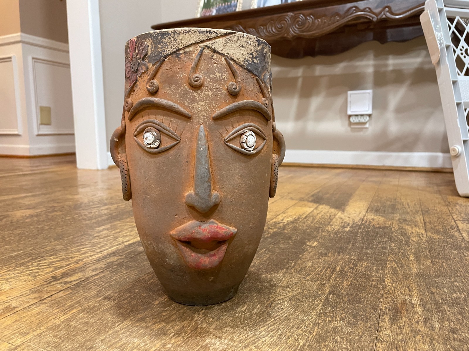 1960's Mexican Terracotta Pottery Face Planter Pot Folk Art Vintage