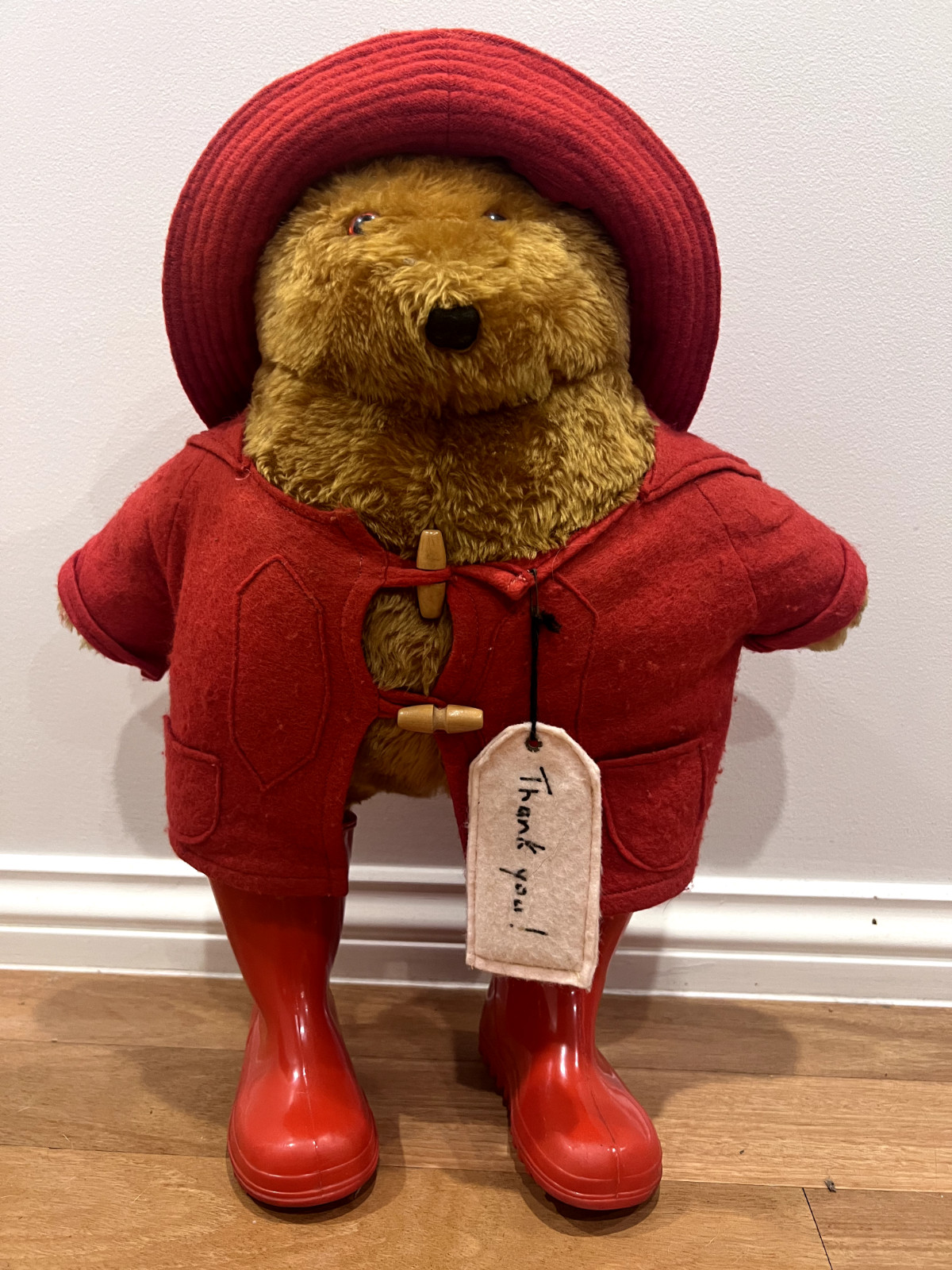 Vintage M&S Paddington Bear, red duffle coat & wellington boots, c.1970s–80s