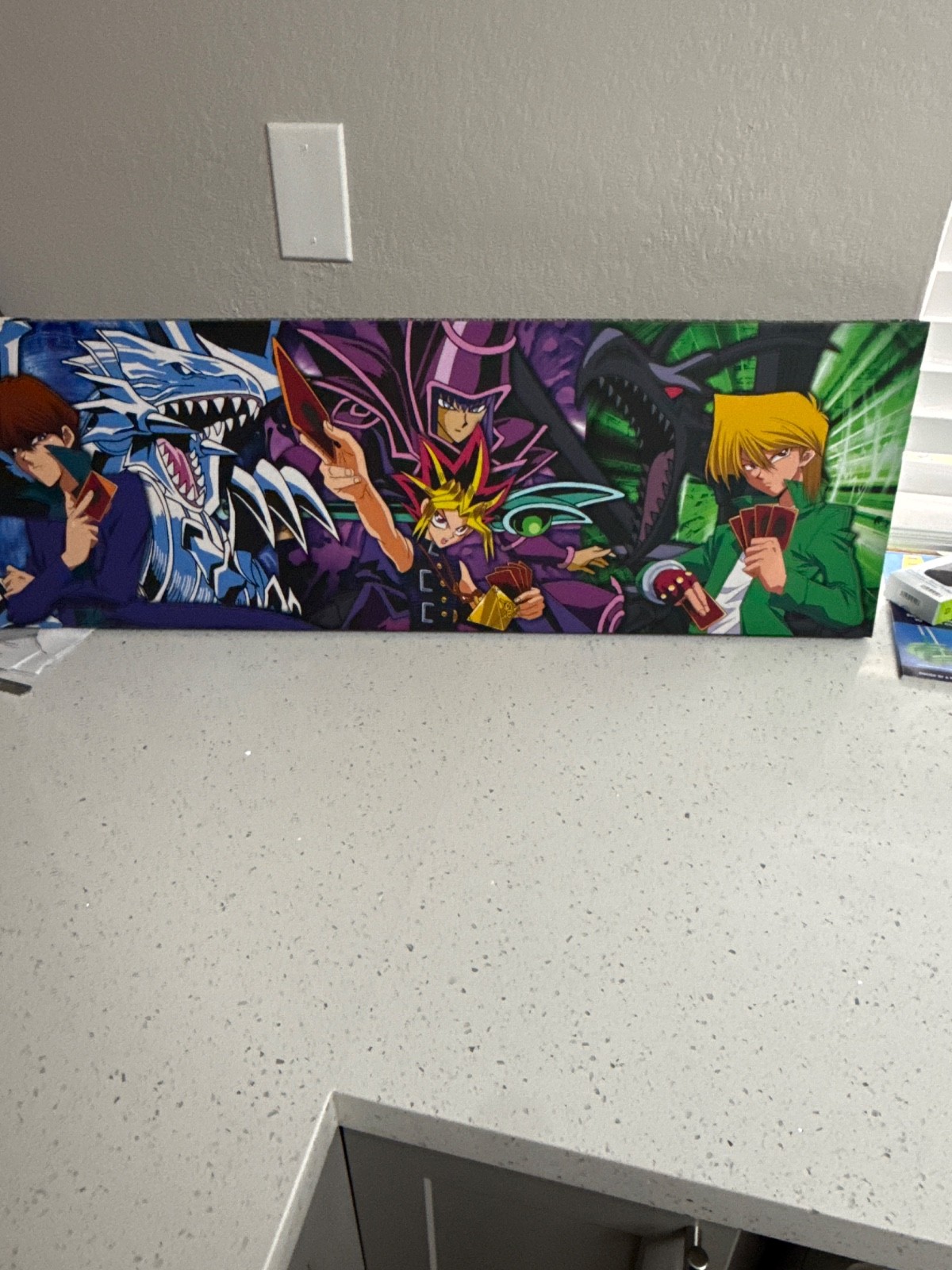 a Yu-Gi-Oh anime wall canvas/poster featuring Yugi, Kaiba, and Joey
