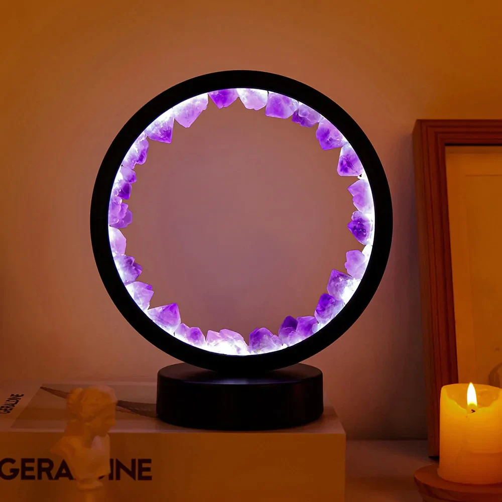 Natural Amethyst Celestite Citrine Crystal Round Table Lamps