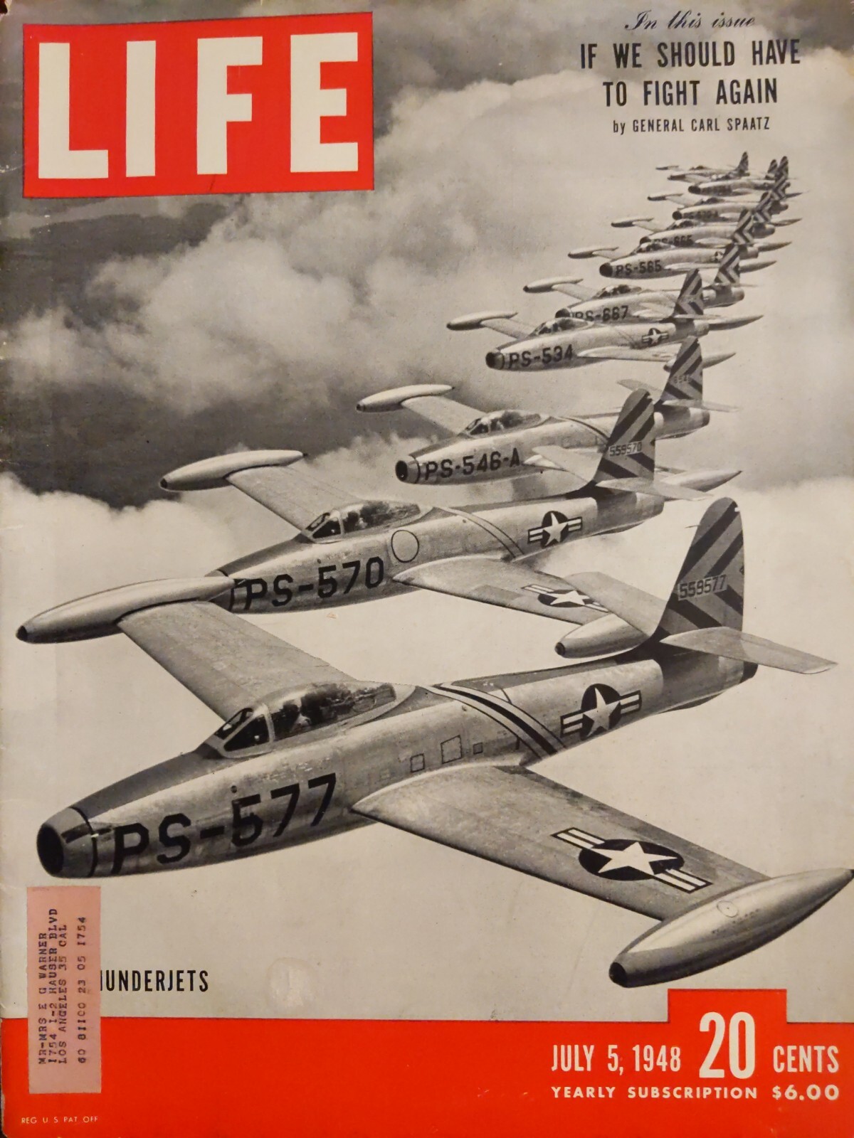 Life magazine July 5, 1948. F-84 thunderjets. Cover sheet only.