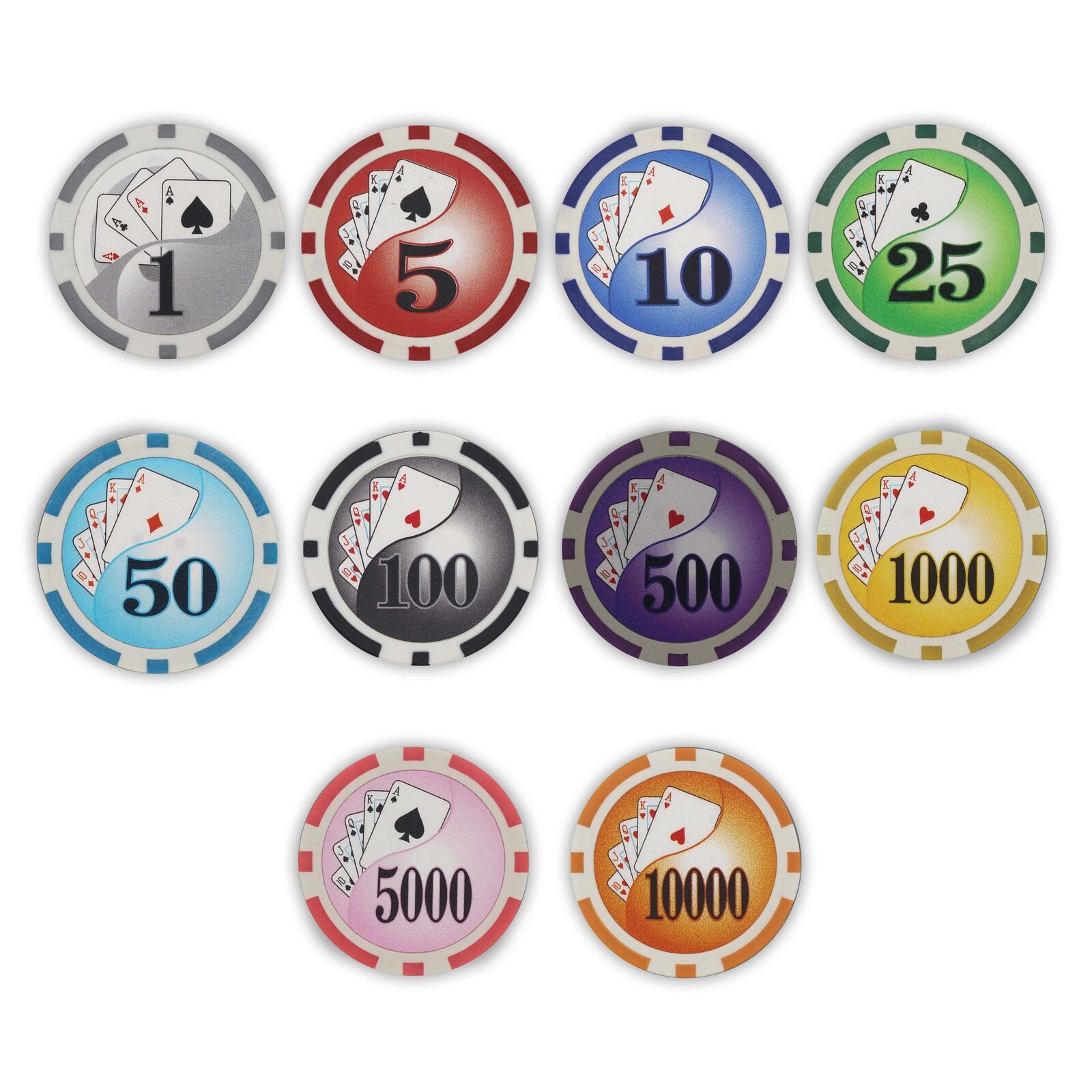 Bulk 1000 Yin Yang Poker Chips 11.5 Gram 8 Stripe - Pick Your Denominations