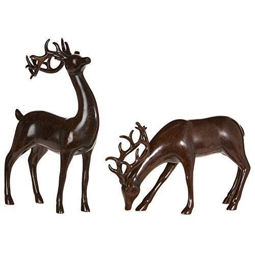 Set of 2 Holiday Reindeer Figures 12 Inch Faux Mahogany Wood Reindeer Decor by 