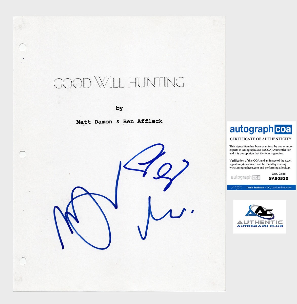 MATT DAMON, MINNIE DRIVER +1 AUTOGRAPH SIGNED GOOD WILL HUNTING SCRIPT ACOA