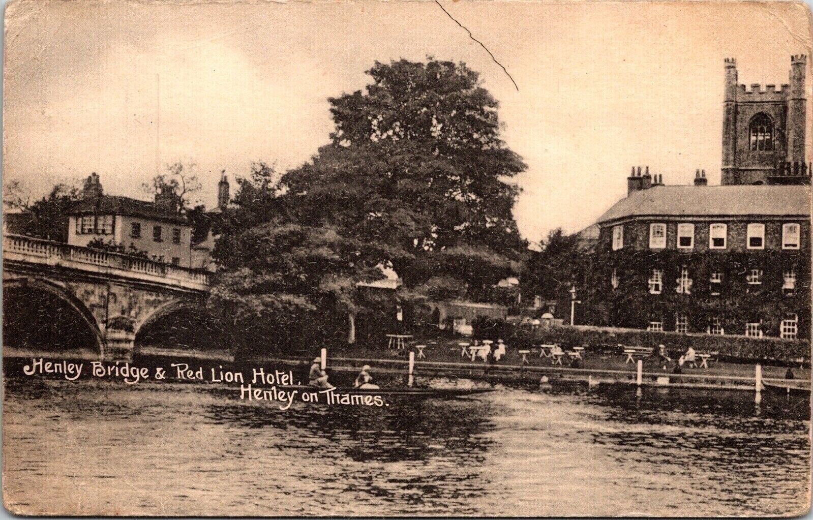 Henley Bridge Red Lion Hotel Thames Antique Postcard DB UNP Unused