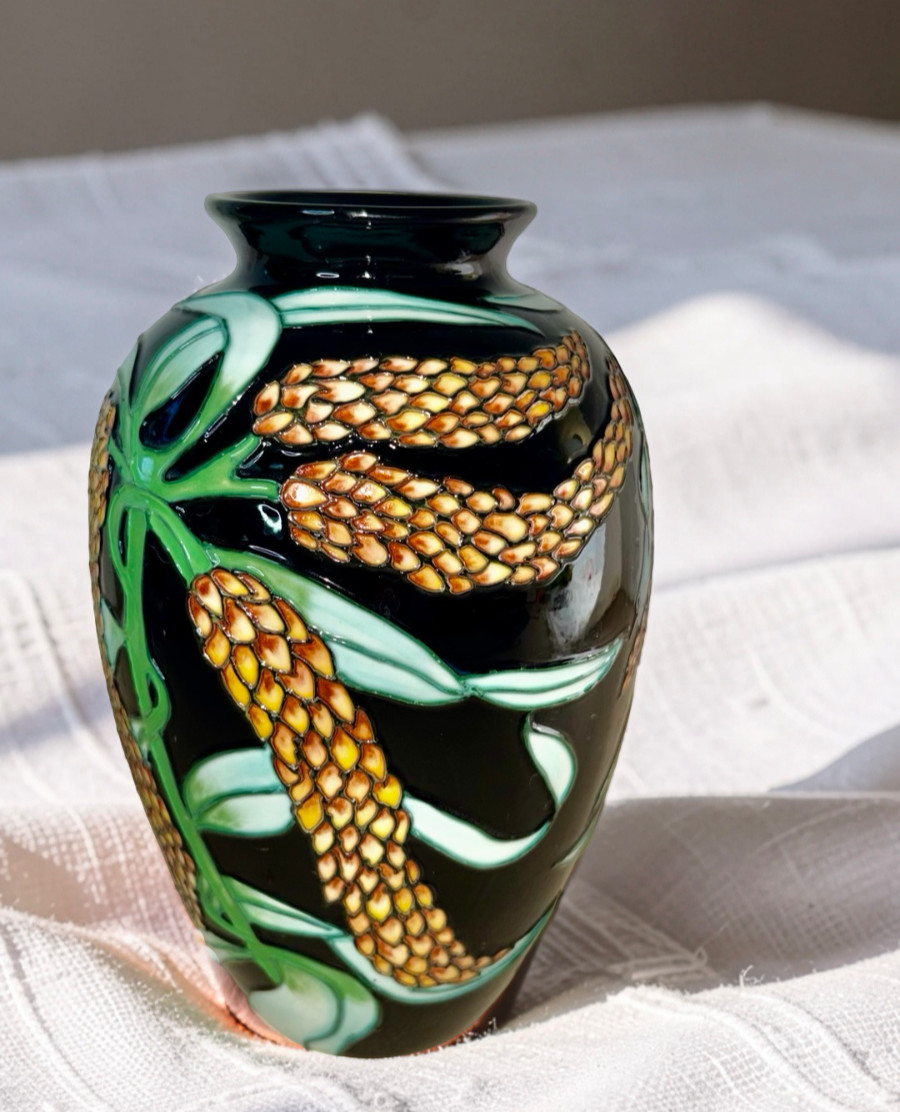 Willow Hall Ceramic Vase Natures Palette 2002 Tube Lined Art Nouveau Style