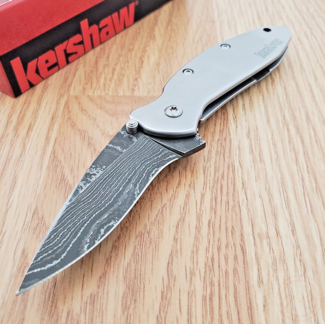Kershaw Scallion Assisted Folding Knife 2½ Damascus Steel Blade Stainless Handle